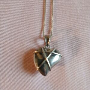 Sterling Silver Heart Pendant Necklace - Polished Silver Heart with Wire Wrap